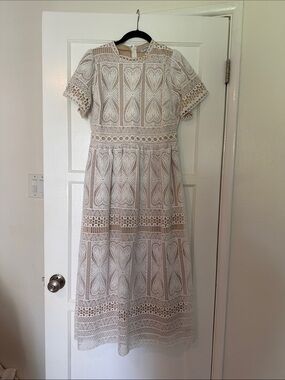 Neutral Lace Midi Dress - Ivory Over Nude